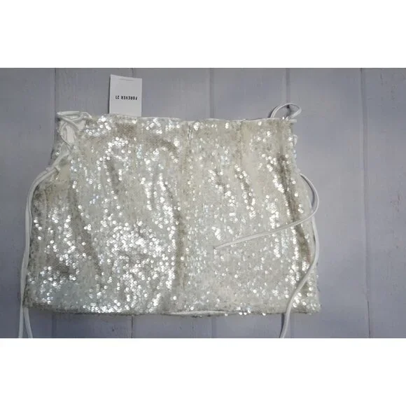 Forever 21 Womens White Sequin Mini Skirt – Size M NWT - Picture 7 of 11